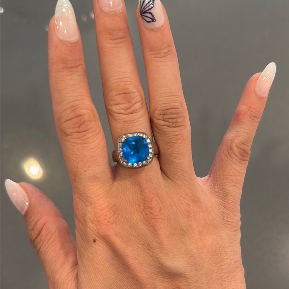 Elegant Blue Gemstone Silver Ring